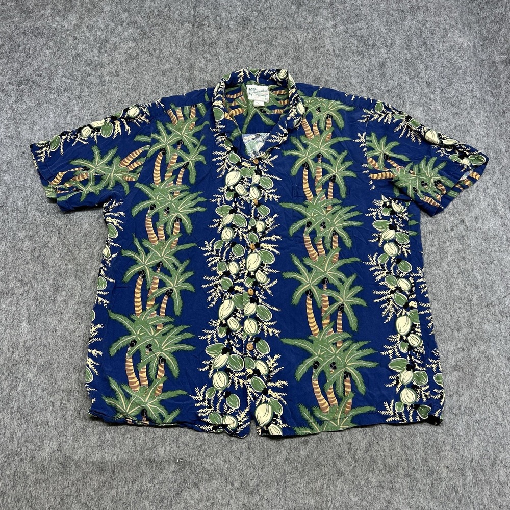 Diamond Head Sportswear Shirt Mens XL Blue Palm Tree Hawaiian Aloha Vintage